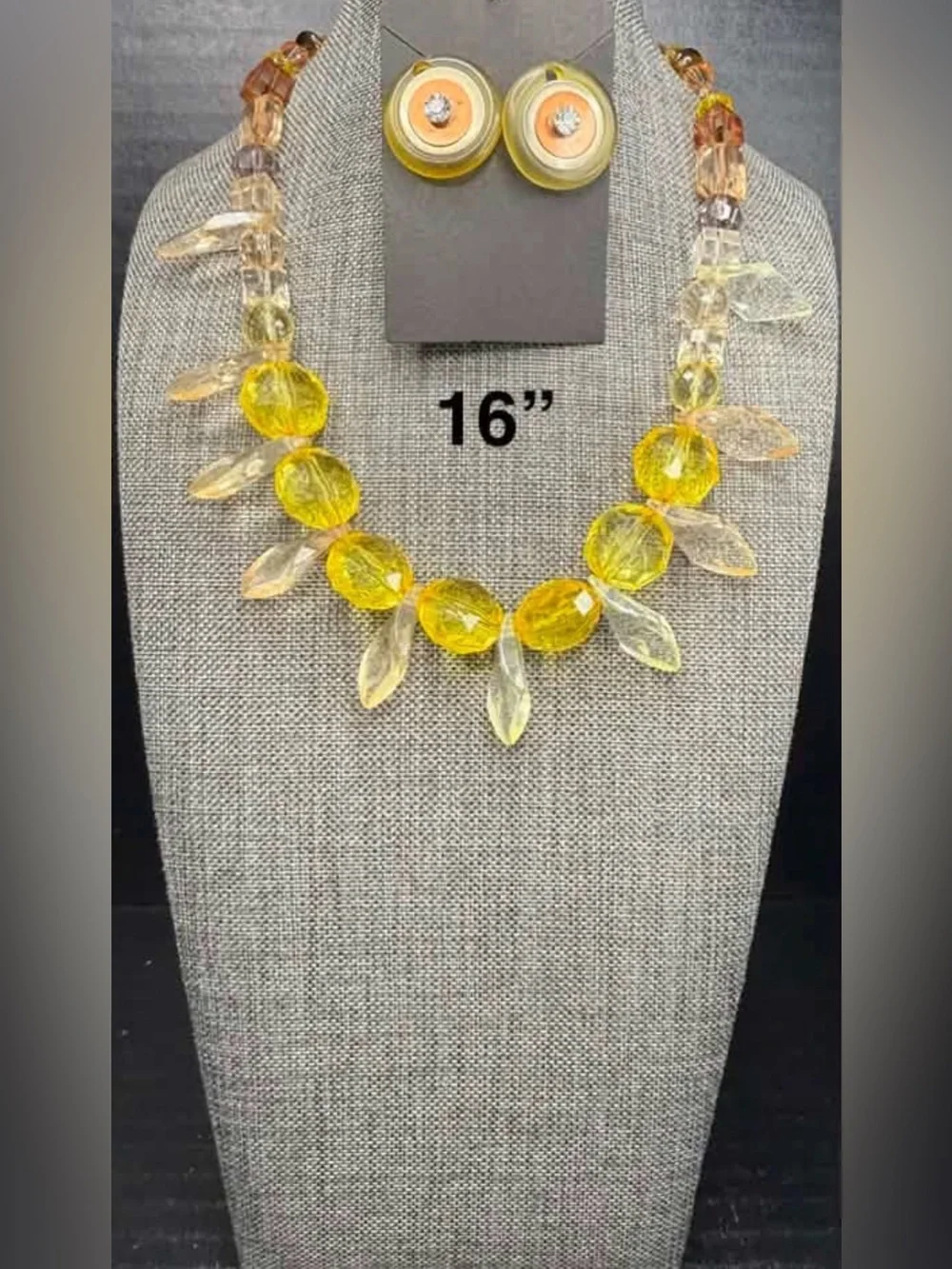 Yellow Glass Bead Statement Necklace - 16